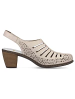 Kožené sandály na podpatku W model 22050556 beige - Rieker Kožené sandály na podpatku W model 22050556 beige - Rieker