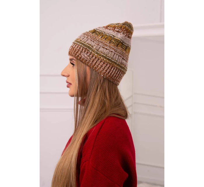Čiapka s fleecom Patrycja K254 khaki+camel Čiapka s fleecom Patrycja K254 khaki+camel