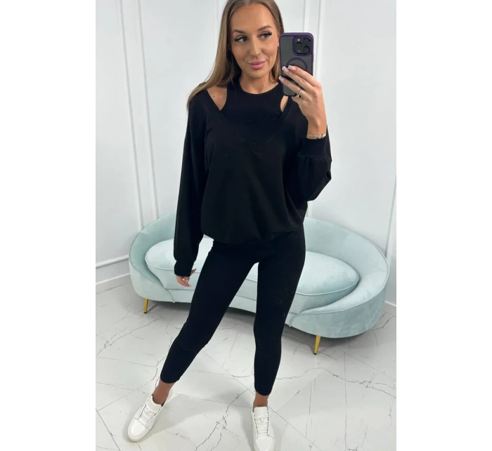 3-dielna sada mikina + top + legíny čierna