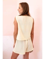 Dámska súprava z viskózy - vesta na gombíky a šortky Žltá melanž