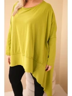 Dámska bavlnená tunika v nadmernej veľkosti s asymetrickým lemom Pistachio Dámska bavlnená tunika v nadmernej veľkosti s asymetrickým lemom Pistachio