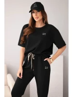Dámsky viskózový maslový set s krátkym rukávom a nohavicami s ohrnutými nohavicami čierny