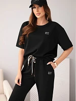 Dámsky viskózový maslový set s krátkym rukávom a nohavicami s ohrnutými nohavicami čierny