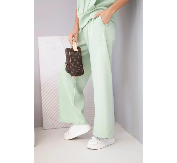 Dámský komplet máslová mikina s kapucí a volné kalhoty se šňůrkou tmavě mátová