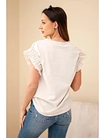 Dámská bavlněná halenka s model 22147972 rukávem béžová - K-Fashion