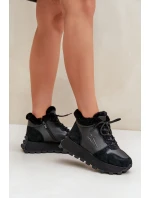 Skórzane Sneakersy Trapery Damskie Z Futerkiem Na Platformie Big Star OO274A329 Czarne Skórzane Sneakersy Trapery Damskie Z Futerkiem Na Platformie Big Star OO274A329 Czarne