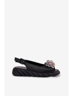 Skórzane Sandały Damskie Z Kryształkami Artiker 54C1628 Czarne