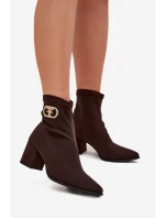 Botki Damskie Na Słupku Ze Złotym Detalem Zazoo 3128 Czekoladowe Botki Damskie Na Słupku Ze Złotym Detalem Zazoo 3128 Czekoladowe
