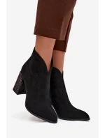 Kožené semišové dámské kotníkové boty na podpatku s Černé model 21711901 - Boto