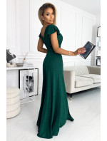 Dámske dlhé trblietavé šaty s výstrihom CRYSTAL - zelené