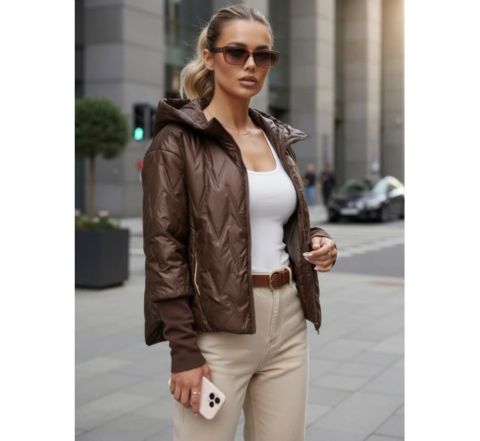 Dámska prechodná prešívaná bunda s kapucňou hnedá FashionStreet TY5613