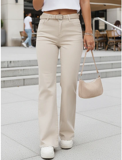 Jeansy damskie z paskiem beżowe model 22136231 - FashionStreet