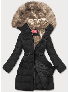 Čierna dámska zimná bunda s kapucňou (M-21603)