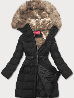 Čierna dámska zimná bunda s kapucňou (M-21603)
