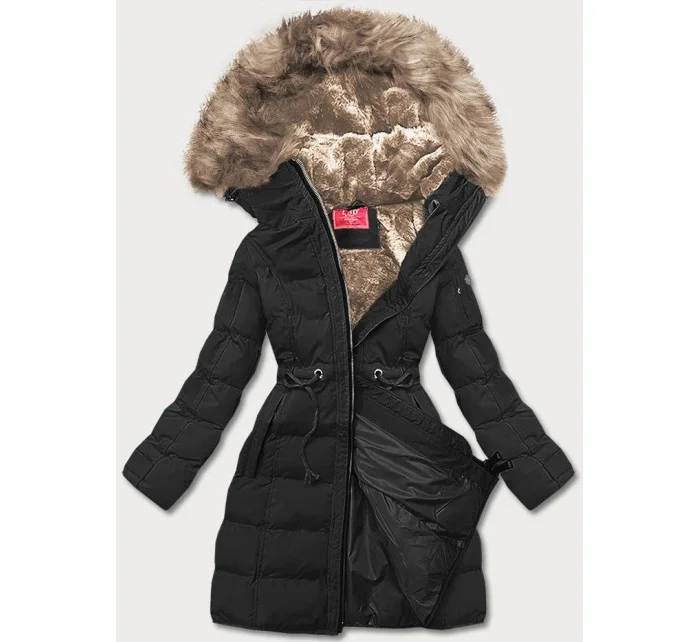 Čierna dámska zimná bunda s kapucňou (m-21603)
