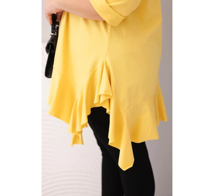Dámská blůza Plus Size s bavlnou, volánem a ohrnovacími rukávy žlutá