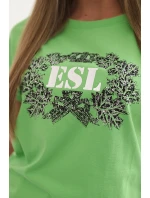 Dámska bavlnená blúzka s ozdobnou potlačou ESL zelená
