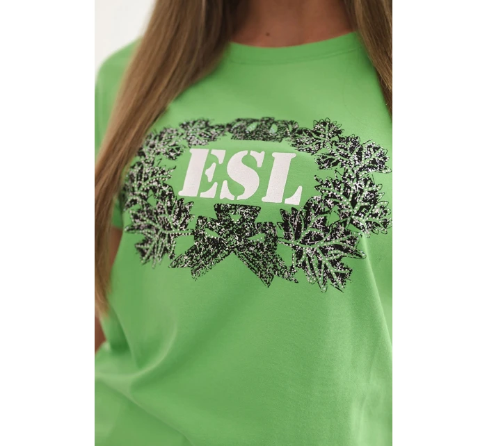 Dámska bavlnená blúzka s ozdobnou potlačou ESL zelená