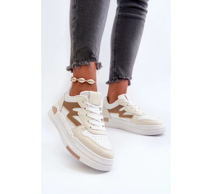 Sneakersy Damskie Na Platformie Z Eko Skóry Beżowe Lynnette Sneakersy Damskie Na Platformie Z Eko Skóry Beżowe Lynnette