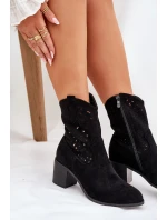 Dámské Ažurové Kožené Botky Na Podpatku model 21686926 Černé - S.Barski