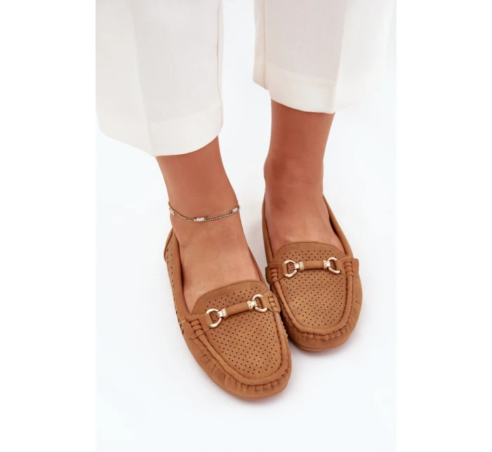 Mokasyny Damskie Ażurowe Z Ozdobą Camel Kaydance