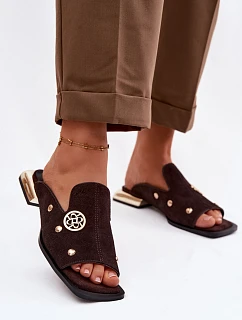 Semišové pantofle s zlatými ozdobami D&A model 22100293 Čokoládové - S.Barski