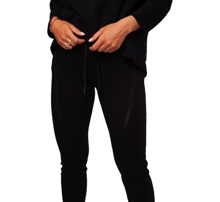 B240 Úzke pletené nohavice s ozdobnými zipsami - čierne
