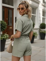 Dámske krátke džínsové overaly s gumou v páse, zelené, FashionStreet EY2690 Dámske krátke džínsové overaly s gumou v páse, zelené, FashionStreet EY2690