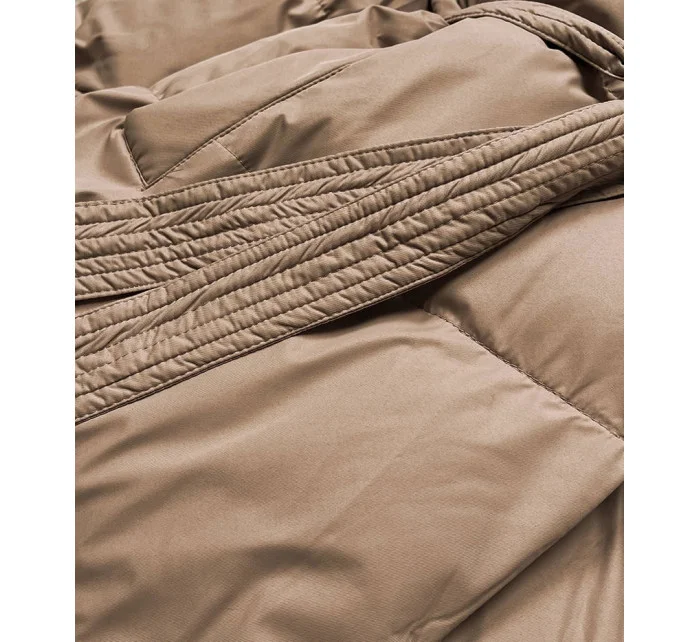 Dámska zimná obálková bunda v tmavobéžovej farbe (5m737-84)