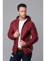 Pánská prošívaná bunda ve vínové bordó barvě s kapucí model 18345044 - J.STYLE