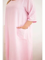 Plus veľkosť dámske viskózové šaty s vreckami a krátkymi rukávmi Candy Pink Plus veľkosť dámske viskózové šaty s vreckami a krátkymi rukávmi Candy Pink