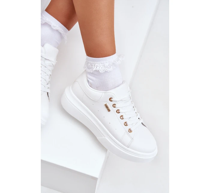 Sneakersy Damskie Na Platformie Eko Skóra Białe Lelandine
