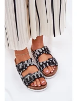 Klapki Damskie Z Klamrami I Brokatem S.Barski RB51-006 Czarne Klapki Damskie Z Klamrami I Brokatem S.Barski RB51-006 Czarne