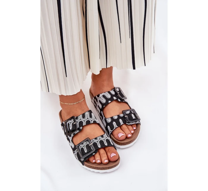 Klapki Damskie Z Klamrami I Brokatem S.Barski RB51-006 Czarne Klapki Damskie Z Klamrami I Brokatem S.Barski RB51-006 Czarne