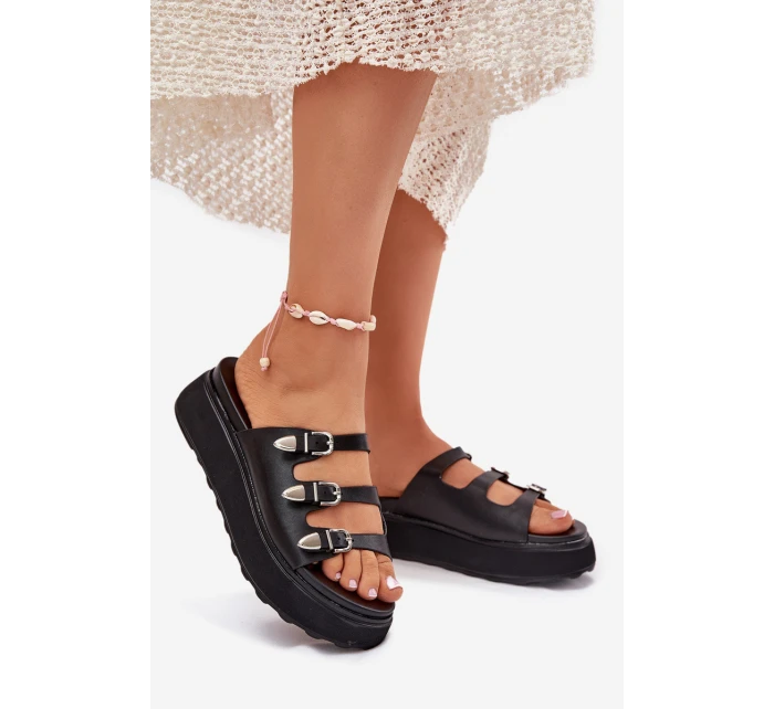 Dámské Klapky Na Platformě S Pásky Černé model 21698704 - Boto