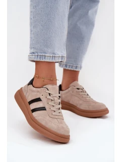 Zamszowe Sneakersy Damskie Na Platformie Beżowe Elivienne