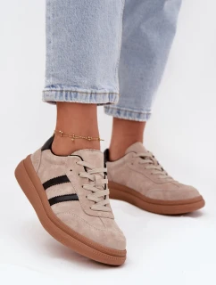 Zamszowe Sneakersy Damskie Na Platformie Beżowe Elivienne