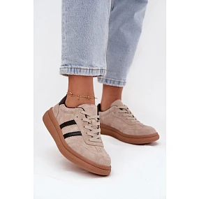 Zamszowe Sneakersy Damskie Na Platformie Beżowe Elivienne