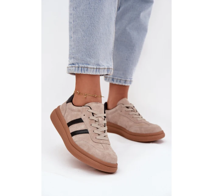 Zamszowe Sneakersy Damskie Na Platformie Beżowe Elivienne Zamszowe Sneakersy Damskie Na Platformie Beżowe Elivienne
