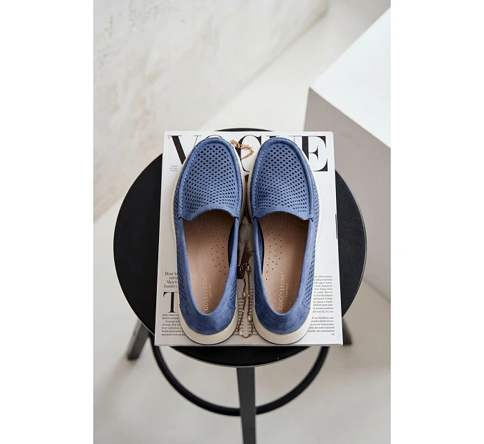 Dámské perforované mokasiny model 22069480 modré - SERGIO LEONE Dámské perforované mokasiny model 22069480 modré - SERGIO LEONE