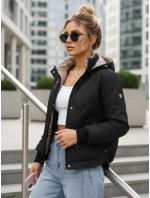 Dámska prechodná prešívaná bunda s kapucňou čierna FashionStreet TY5618