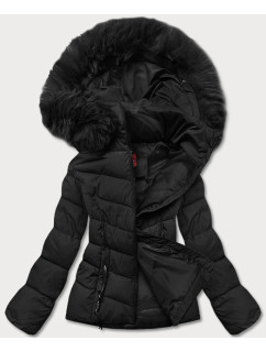 Krátka čierna dámska zimná bunda (TY043-1)