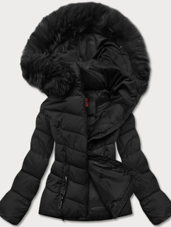 Krátka čierna dámska zimná bunda (TY043-1)