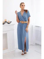 Dlhé šaty s ozdobným pásom denim Dlhé šaty s ozdobným pásom denim