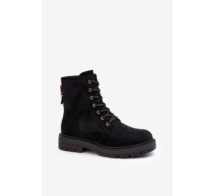 Damskie Botki Workery Na Suwak Czarne Ninsuni Damskie Botki Workery Na Suwak Czarne Ninsuni