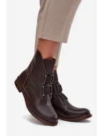 Botki Damskie Z Naturalnej Skóry Na Płaskim Obcasie Zazoo 3842 Czekoladowe