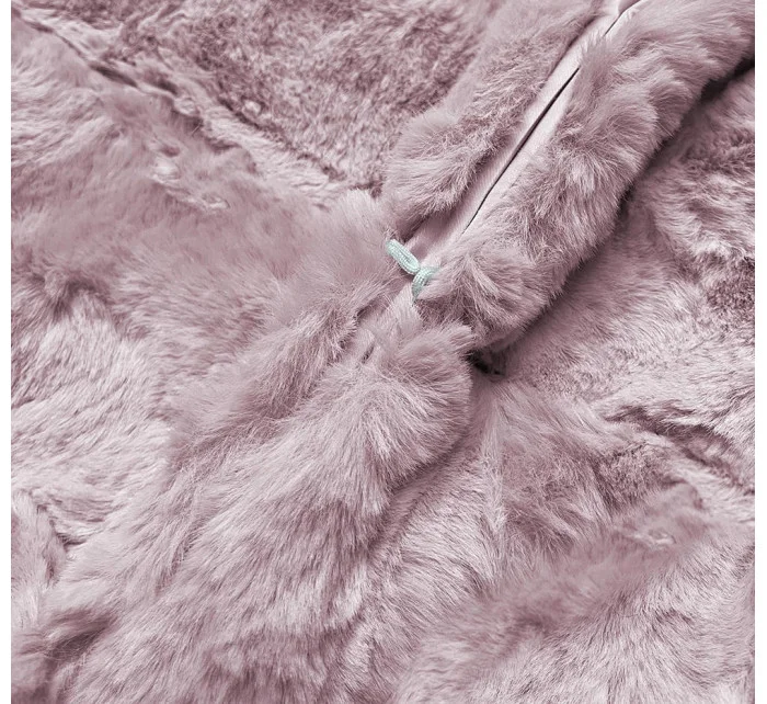 KURTKA DAMSKA FUTRO Z KAPTUREM PUDROWO RÓŻOWA (BR9741-81)