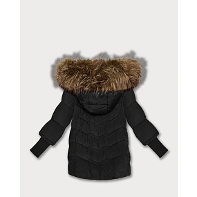 Dámska zimná bunda s pletenými rebrovanými manžetami Goodlookin black (KK60613) Dámska zimná bunda s pletenými rebrovanými manžetami Goodlookin black (KK60613)