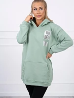 Mikina s kapucňou a nášivkami tmavo mätová