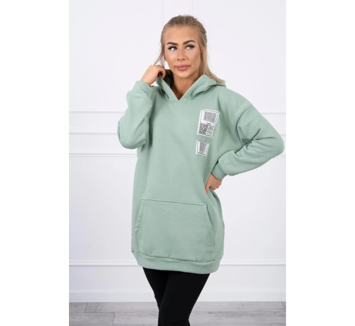 Mikina s kapucňou a nášivkami tmavo mätová